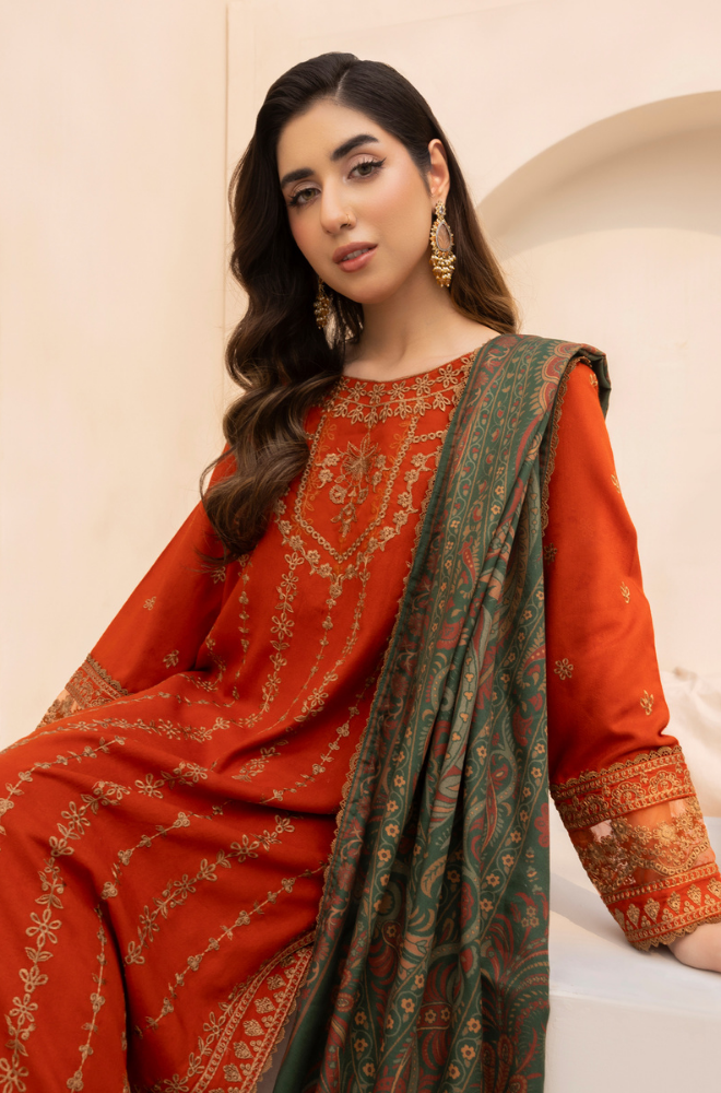Mohagni - Winter 3PC Dhanak Embroidered Suit - SS0416