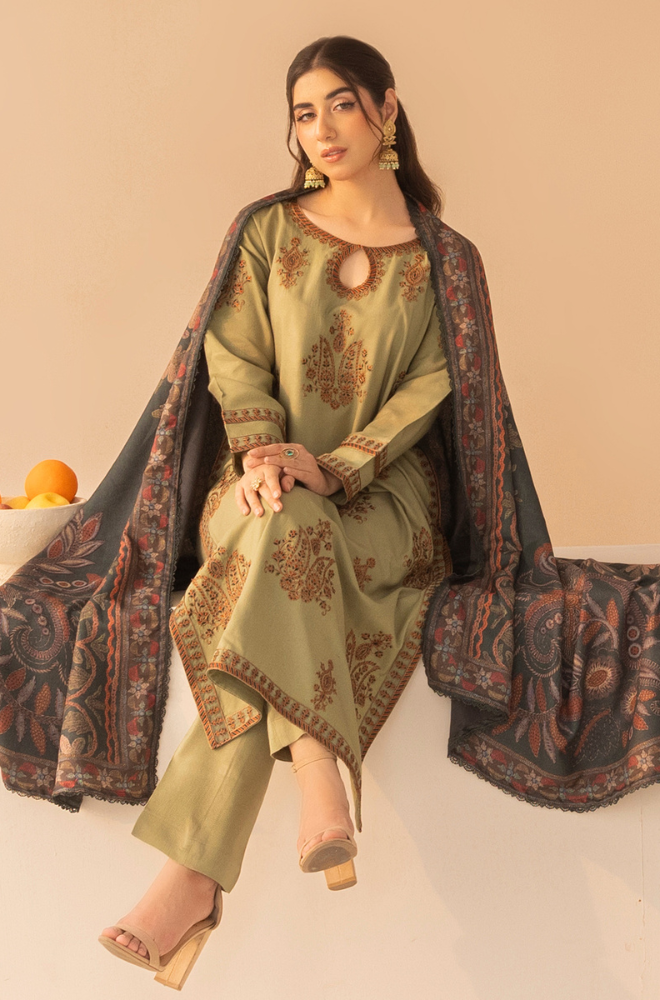 Mohagni- 3 Piece - Dhanak Embroidered Suit - SU0074