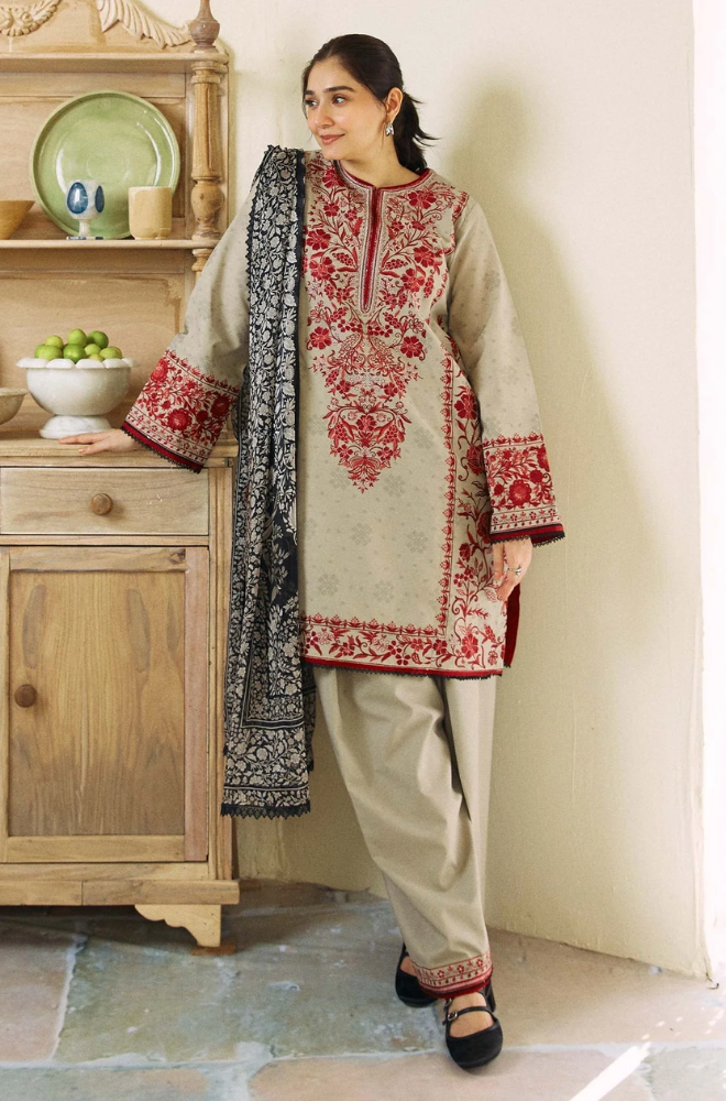 Coco By Zara Shahjahan - 3 Piece - Dhanak Embroidered Suit - SU0050