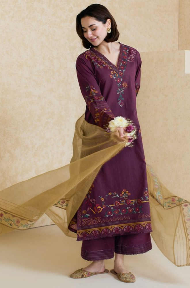 Mishkaa - 3PC Lawn Embroidered Suit - SS0125
