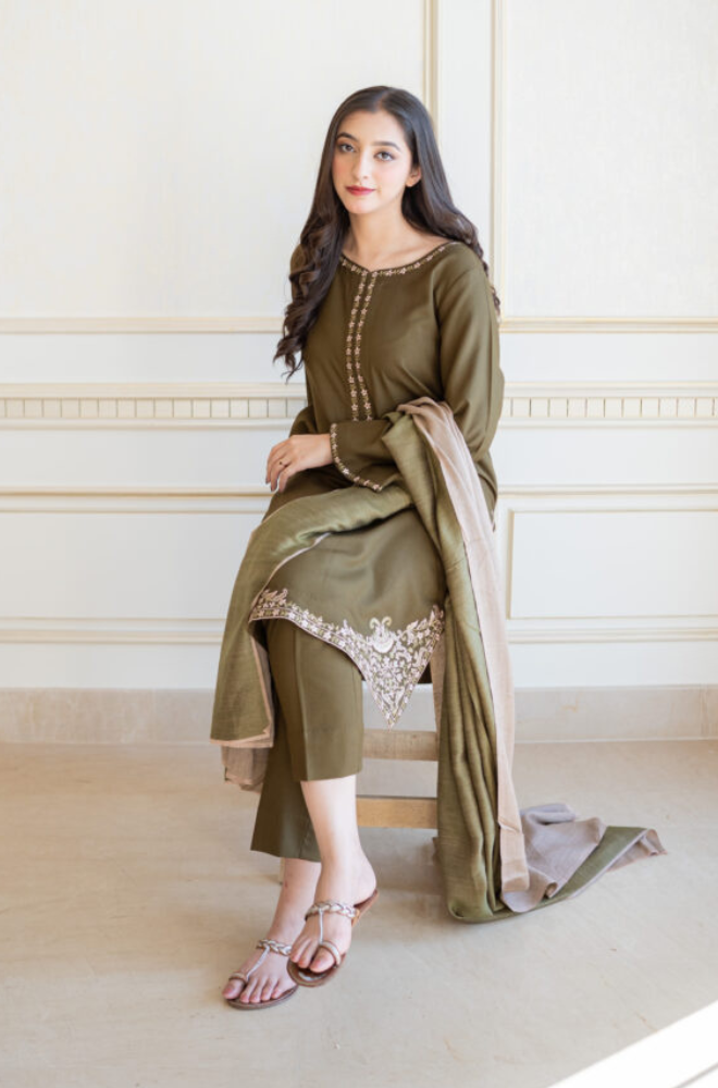 Asling - 3 Piece - Dhanak Embroidered Shirt - SHU062