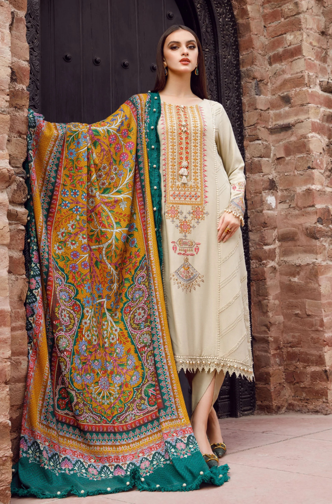 Maria B- 3 Piece - Dhanak Embroidered Suit- SRZ00104