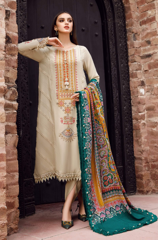 Maria B- 3 Piece - Dhanak Embroidered Suit- SRZ00104