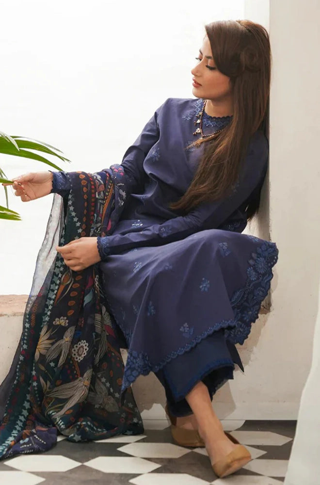Seran - 3PC Dhanak Embroidered Shirt With Twill Printed Dupatta and Trouser - SS0899