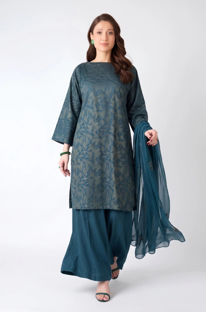Bareeze - 3PC Dhanak Embroidered Shirt With Chiffon Embroidered Dupatta and Trouser - SS01080