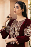 Maroon - Winter 3PC Velvet Embroidered Suit - SS0588