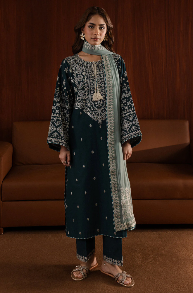 Azure - Winter 3PC Dhanak Embroidered Suit - SS0425