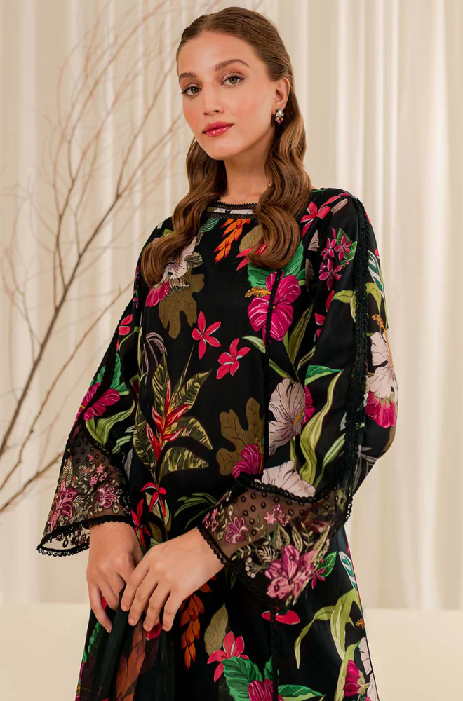 Baroque - Winter 3PC Black Khaddar Digital Printed Dress - SS0457
