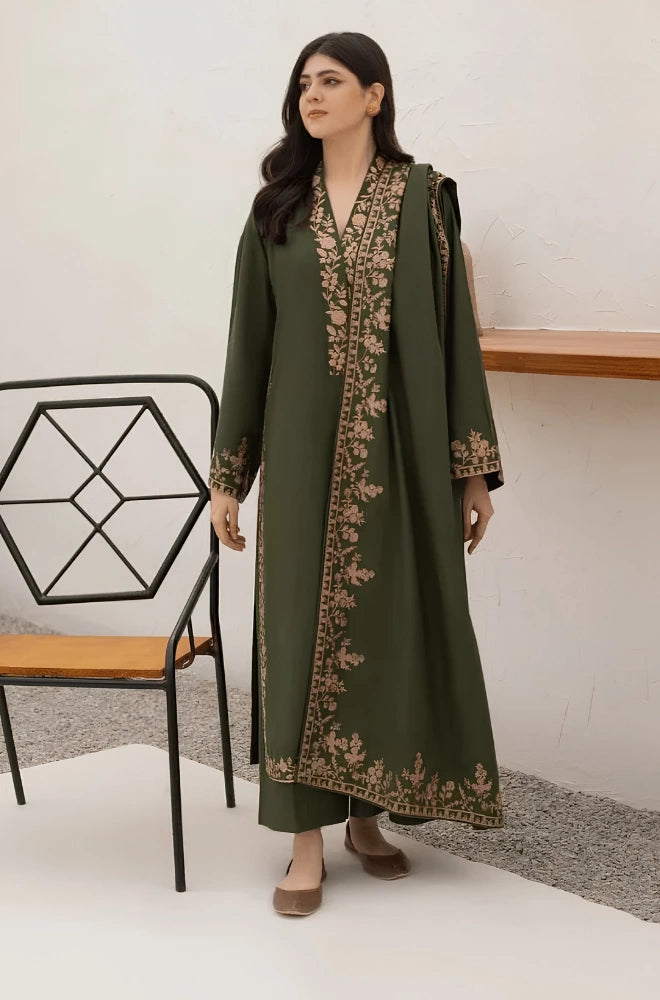 Agha Noor - 3PC Dhanak Embroidered Shirt With Dhanak Embroidered Dupatta and Trouser - SS01063