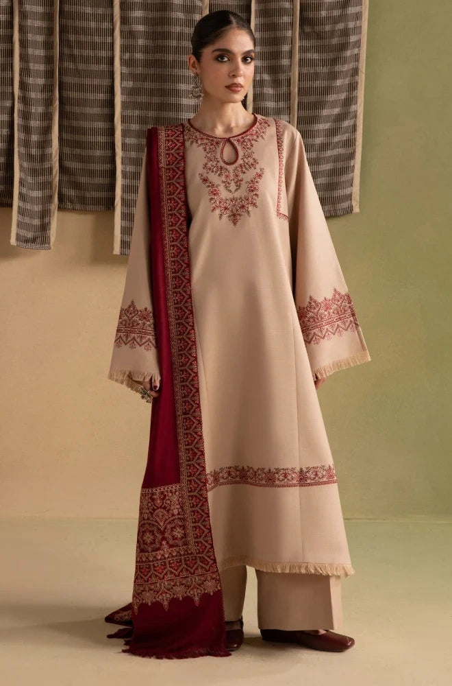 Ziva - 3PC Dhanak Embroidered Shirt With Pashmina Printed Dupatta and Trouser - SS01171