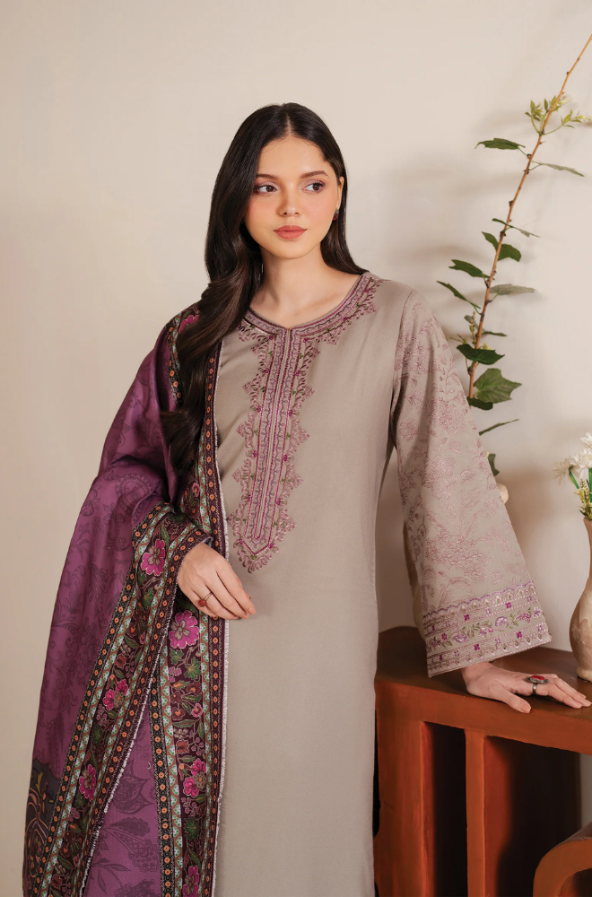 Garnet - Winter 3PC Dhanak Embroidered Suit - SS0232