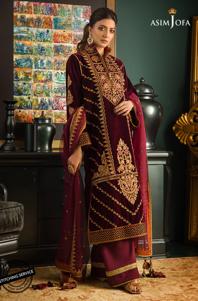 Asim Jofa -Winter 3PC Velvet Embroidered Suit - SS0566