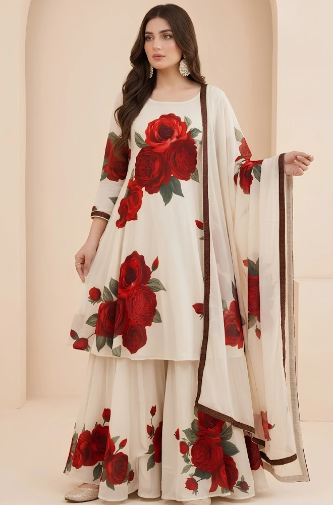 3PC Lawn Maxi Style Printed Dress - SS0837
