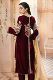 Maroon - Winter 3PC Velvet Embroidered Suit - SS0588
