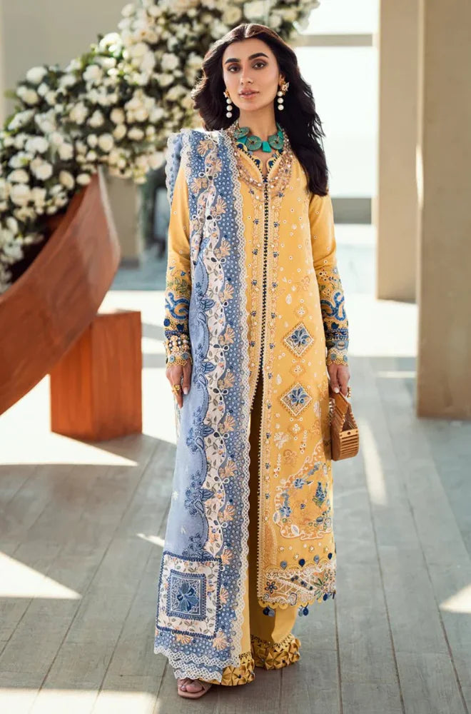 QALAMKAR - 3PC Lawn Chikankari Embroidered Shirt with Monar Embroidered Dupatta and Trouser - SS0723