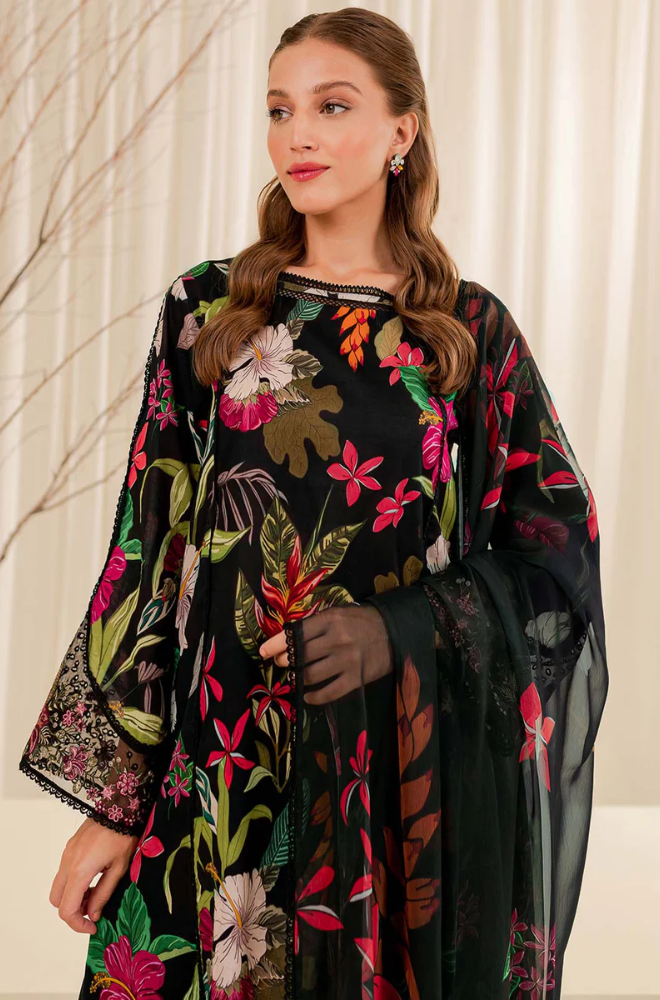 Baroque - Winter 3PC Black Khaddar Digital Printed Dress - SS0457