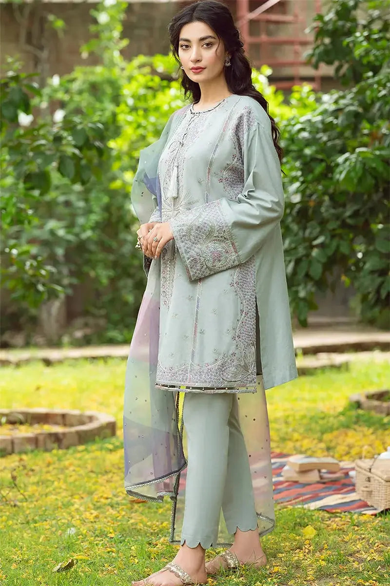 Jazmin - 3PC Dhanak  Embroidered Shirt with Organza Printed Dupatta and Trouser - SS0884