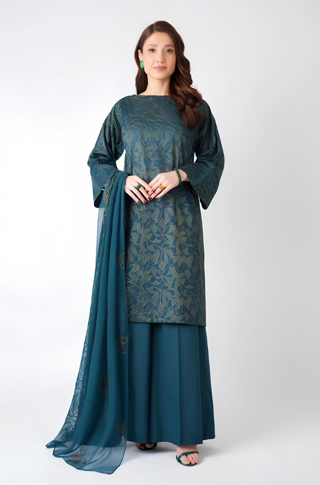 Bareeze - 3PC Dhanak Embroidered Shirt With Chiffon Embroidered Dupatta and Trouser - SS01080