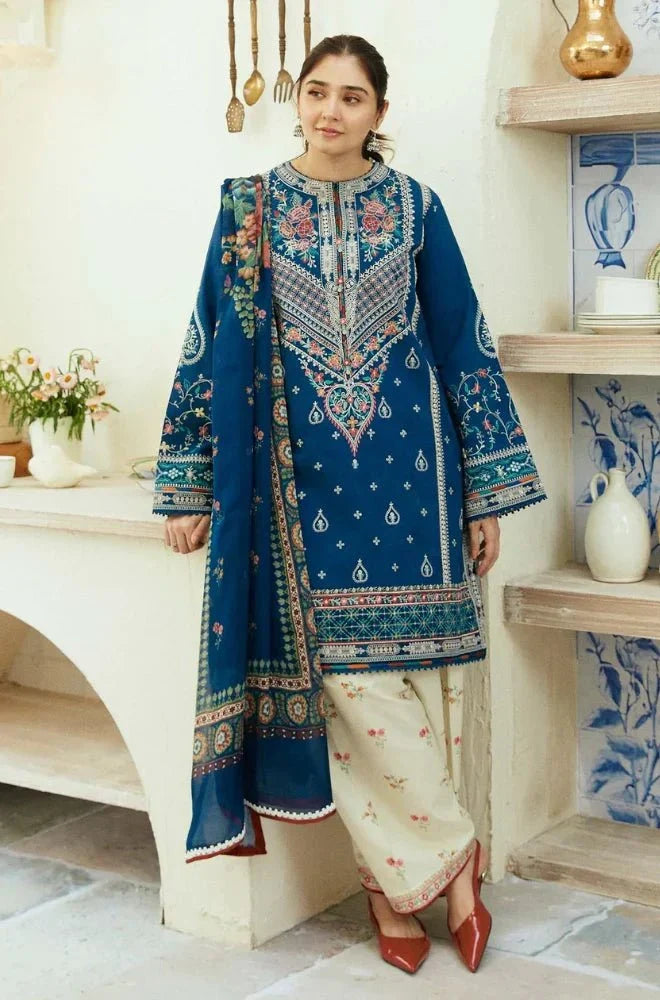 Coco by Zara Shahjahan - 3PC Dhanak Embroidered Shirt with Dhanak Embroidered Shawl and Trouser - SS0848