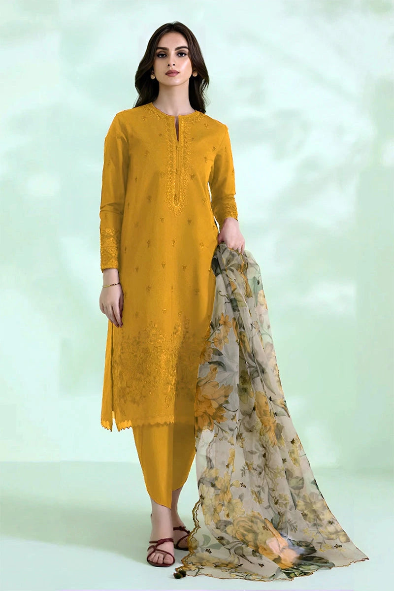 Sapphire - 3PC Dhanak  Embroidered Shirt with Organza Printed Dupatta and Trouser - SS0888