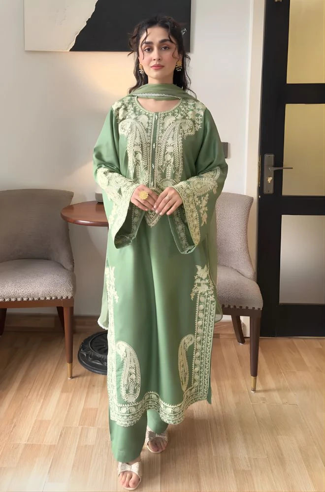 MARINA - 3PC Lawn Embroidered Shirt with Chiffon Embroidered Dupatta and Trouser - SS0681