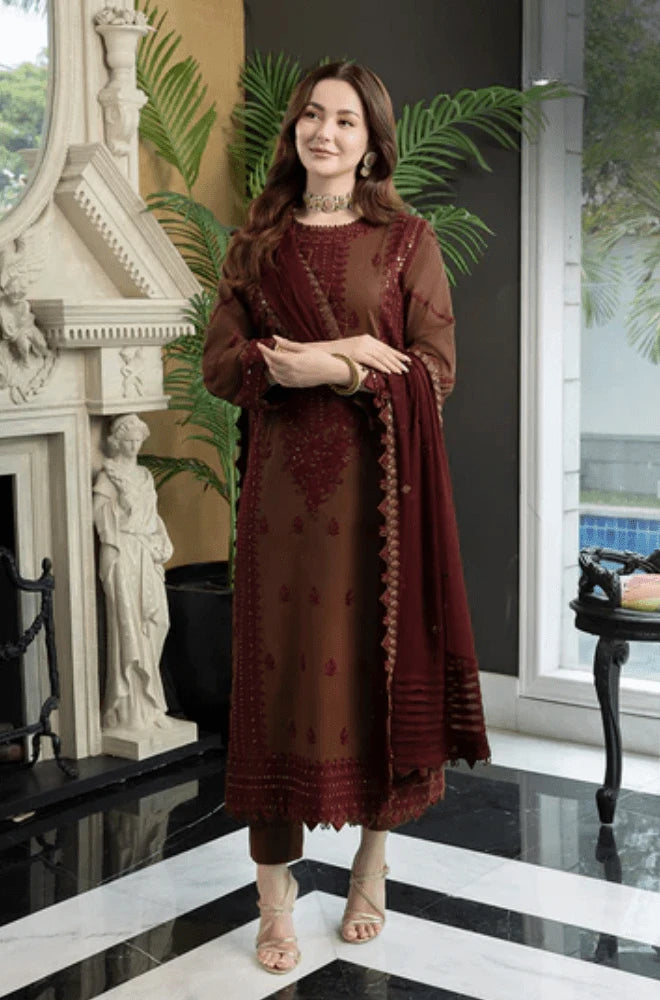 ASIM JOFA - 3PC Dhanak Embroidered Shirt with Dhanak Embroidered Dupatta and Trouser - SS0988