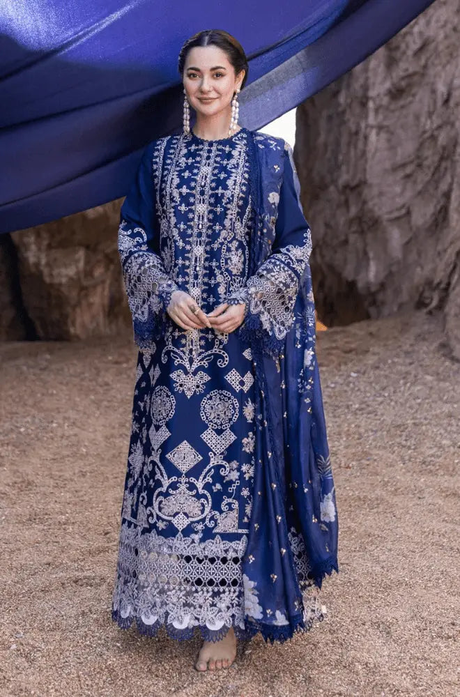 Qalamkar - 3PC Lawn Embroidered Shirt with Slub Net Printed Dupatta and Trouser - SA0114