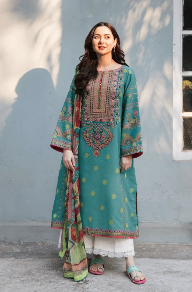 Zara Shahjahan - 3PC Dhanak Embroiderd Shirt With Chiffon Printed Dupatta and Trouser - SS01058