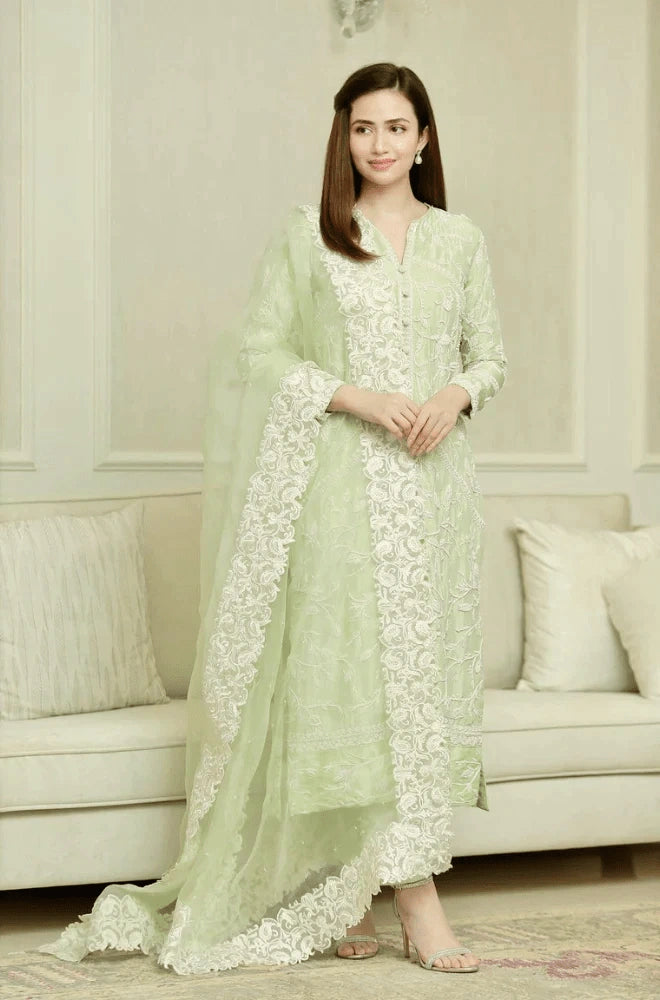 Bareeze - 3PC Lawn Embroidered Shirt with Organza Embroidered Dupatta and Trouser t - SB0157