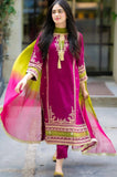 Omal By Komal -3PC Lawn Embroidered Shirt with Chiffon Printed Dupatta and Trouser  - SC0003