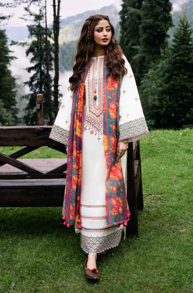 Sapphire - 3PC Dhanak Embroidered Shirt With Wool Printed Dupatta and Trouser - SS0887