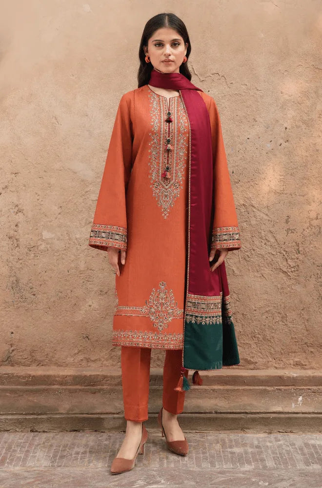 Jazmin - 3PC Dhanak Embroidered Shirt With Wool Printed Dupatta and Trouser - SS01055