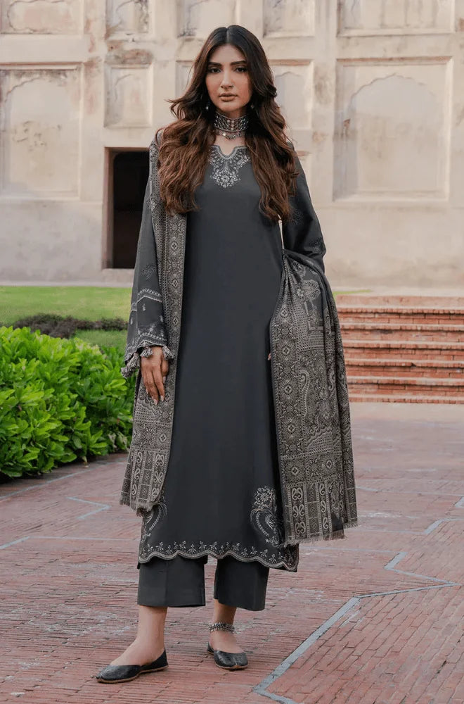 Izel Apparel - 3PC Dhanak Embroidered Shirt With Wool Printed Dupatta and Trouser - SS01137