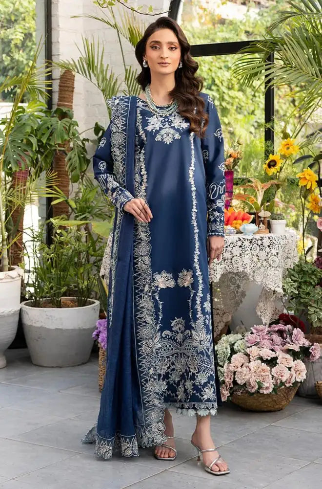 MUSHQ - 3PC Lawn Embroidered Shirt with Khadi Net Embroidered Dupatta and Trouser  - SS0720