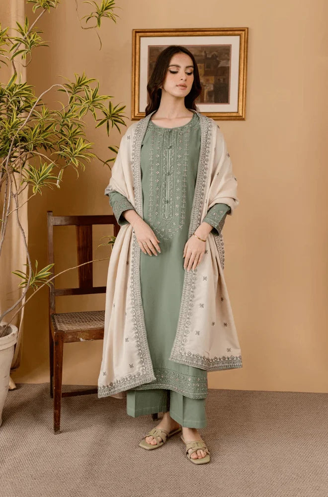 Sapphire - 3PC Dhanak Embroidered Shirt With Embroidered Dupatta and Trouser - SS0989