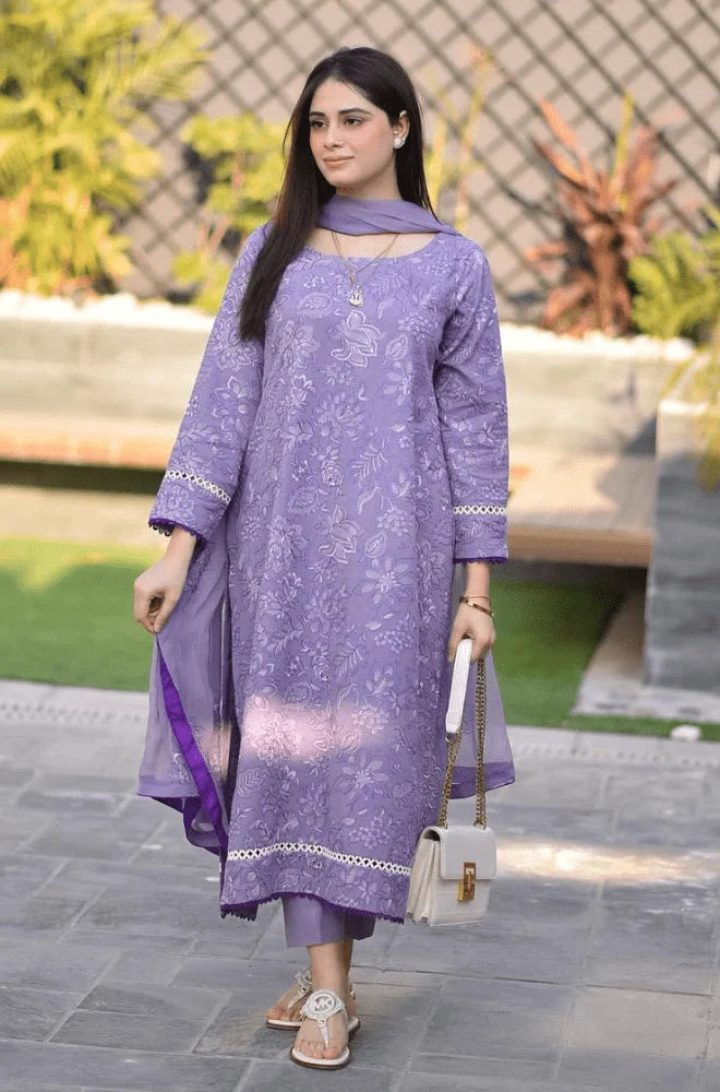 BAREEZE - 3PC Lawn Embroidered Shirt with Chiffon Embroidered Dupatta and Trouser - SU01050