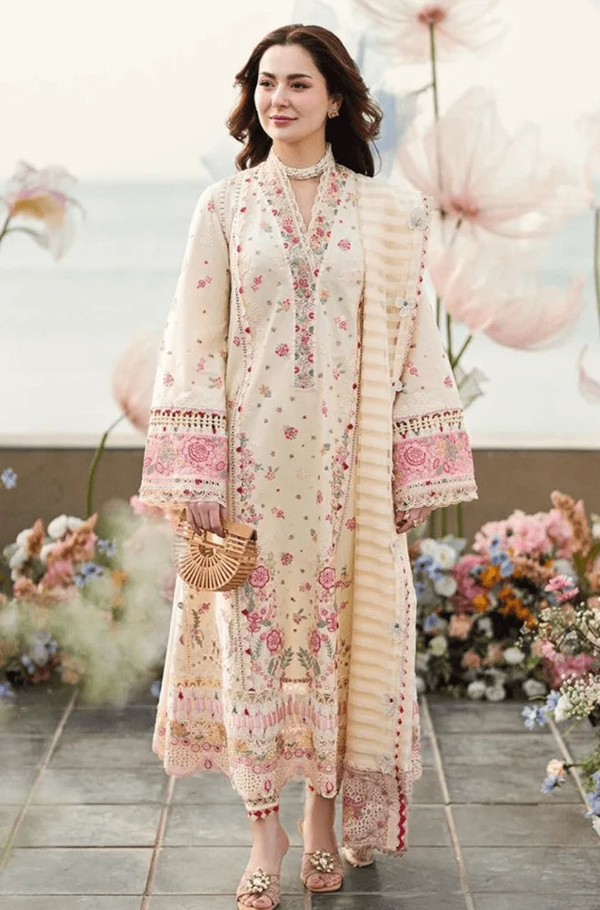 Qalamkar - 3PC Lawn Embroidered Shirt with Khadi Net Embroidered Dupatta and Trouser  - SS0114