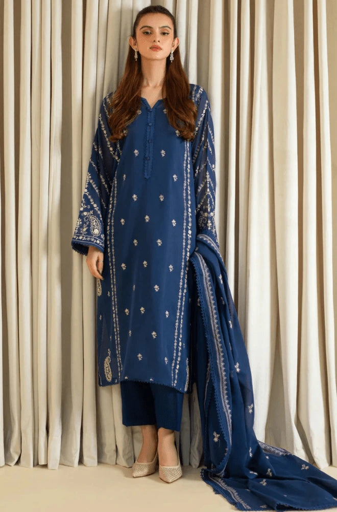 Agha Noor - 3PC Dhanak Embroidered Shirt with Dhanak Embroidered Dupatta and Trouser - SS0417