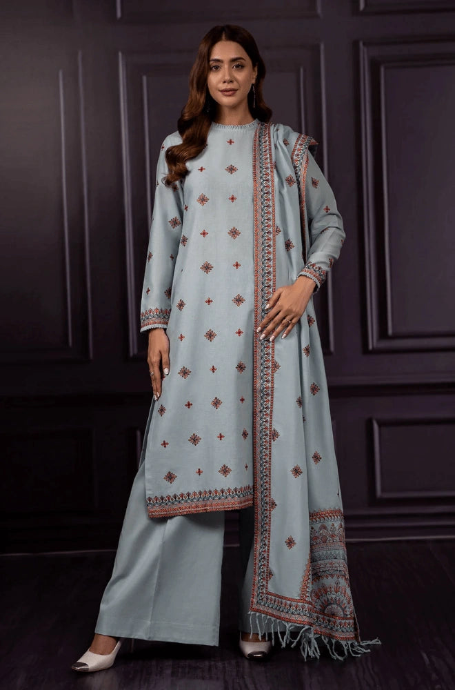 Kayseria - 3PC Dhanak Embroidered Shirt with Dhanak Embroidered Dupatta and Trouser - SS0458-