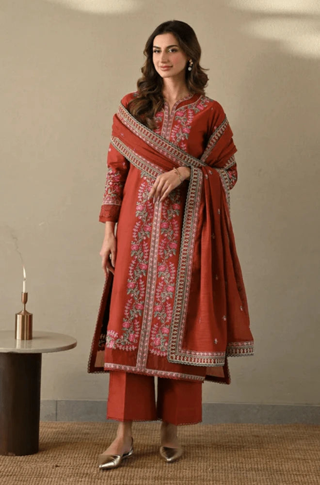 Binilyas - 3PC Dhanak Embroidered Shirt with Dhanak Embroidered Dupatta and Trouser - SS0511