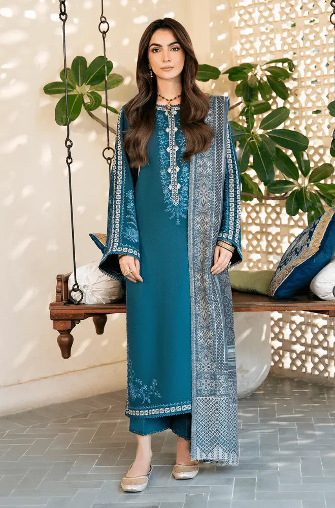 Izel - 3PC Dhanak Embroidered Shirt with Dhanak Pashmina Dupatta and Trouser - SS0541