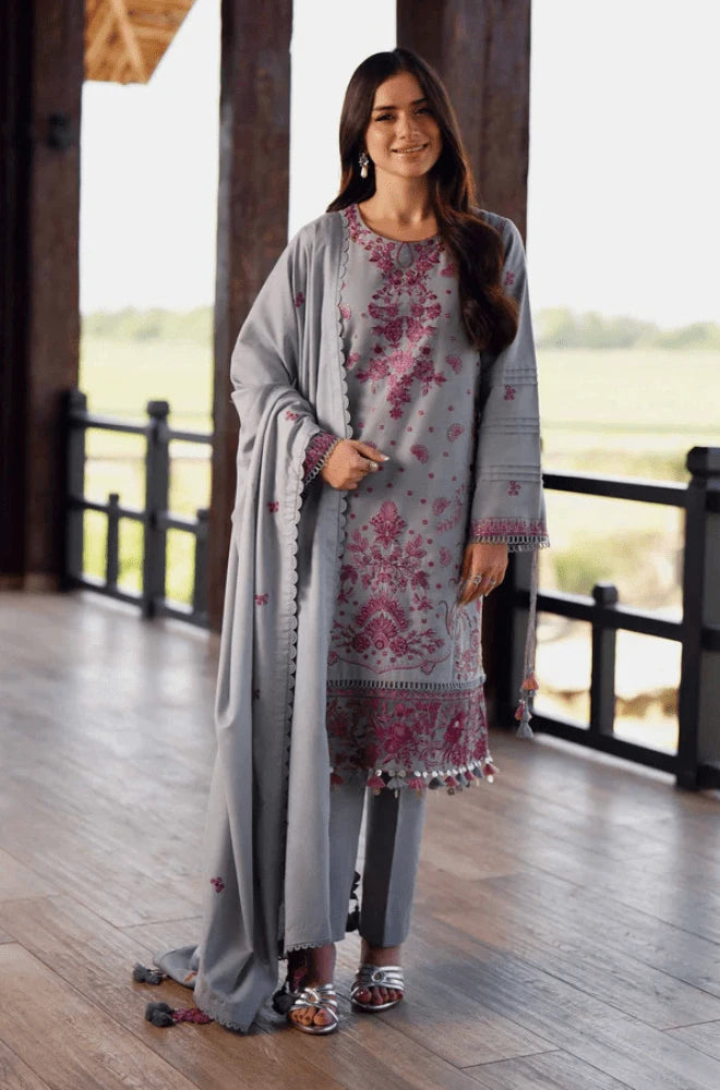 Nishat Linen - 3PC Dhanak Embroidered Shirt with Dhanak Embroidered Dupatta and Trouser - SS0571