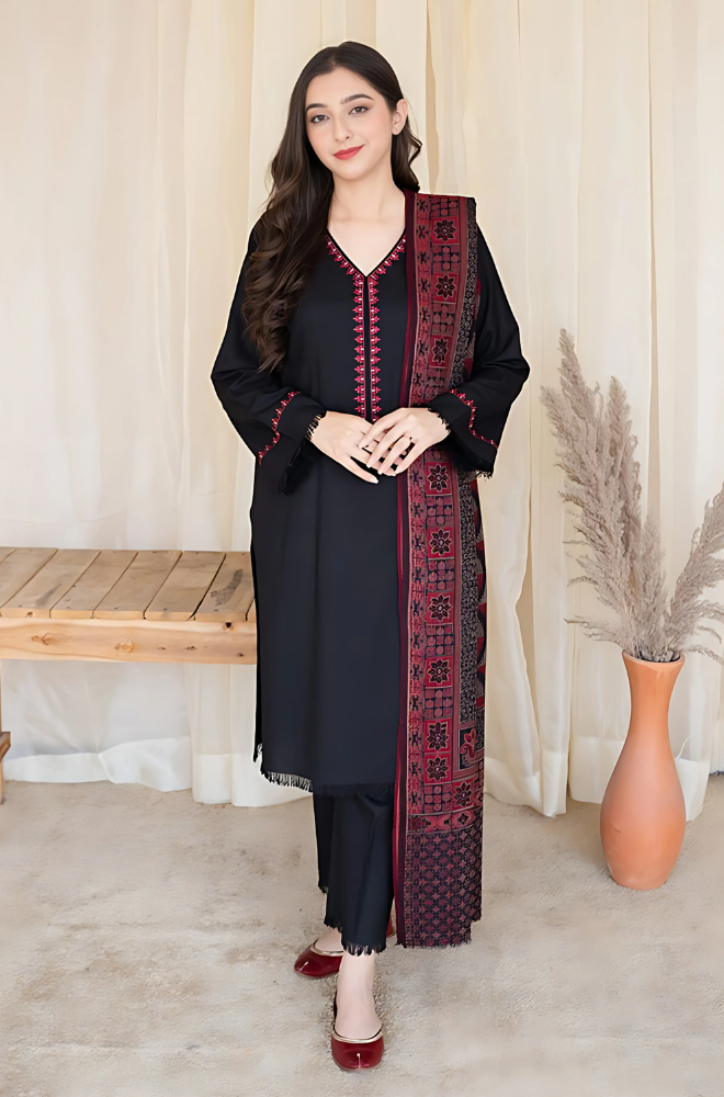 Asling - 3 Piece - Dhanak Embroidered Suit - SB0014