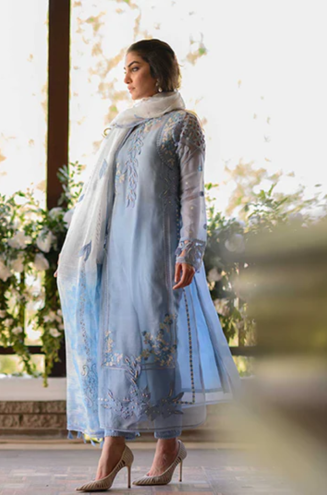 Nadia Farooqi - 3 Piece - Organza Embroidered Shirt - SS0018