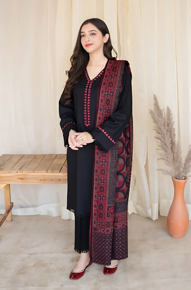 Asling - 3 Piece - Dhanak Embroidered Suit - SB0014