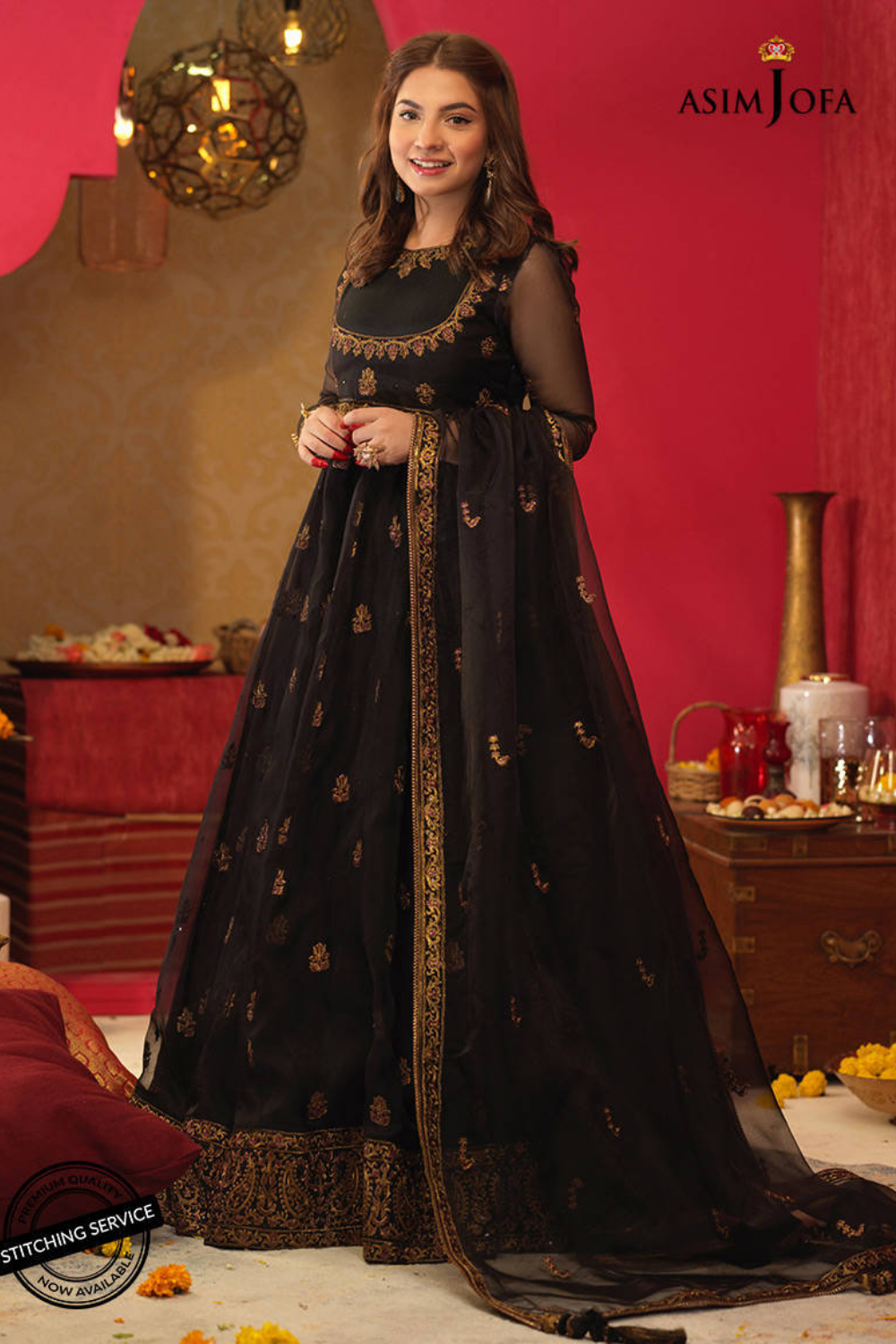 Asim Jofa - 3 Piece - Organza Embroidered Frock - SS0015