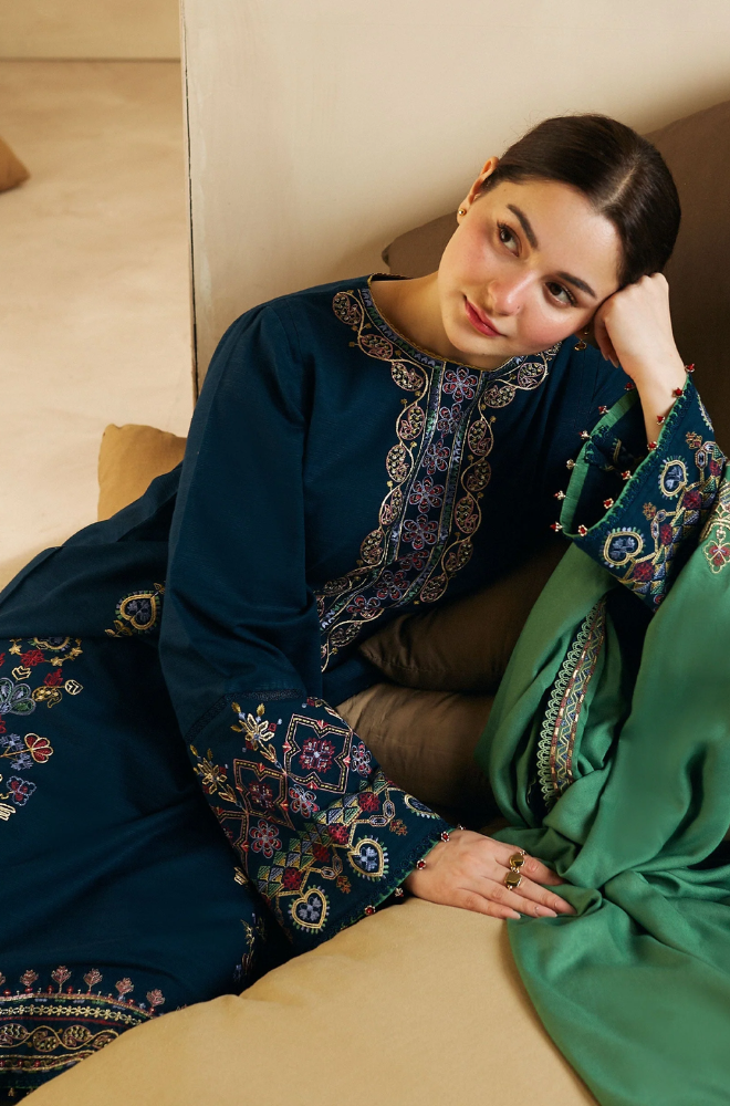 Zara Shahjahan - 3 Piece - Dhanak Embroidered Suit - SB0039